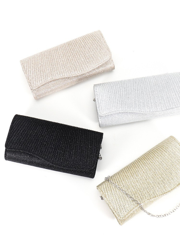 Ιριδίζουσα πλισέ μίνι clutch με αλυσίδα για βραδινές εξόδους