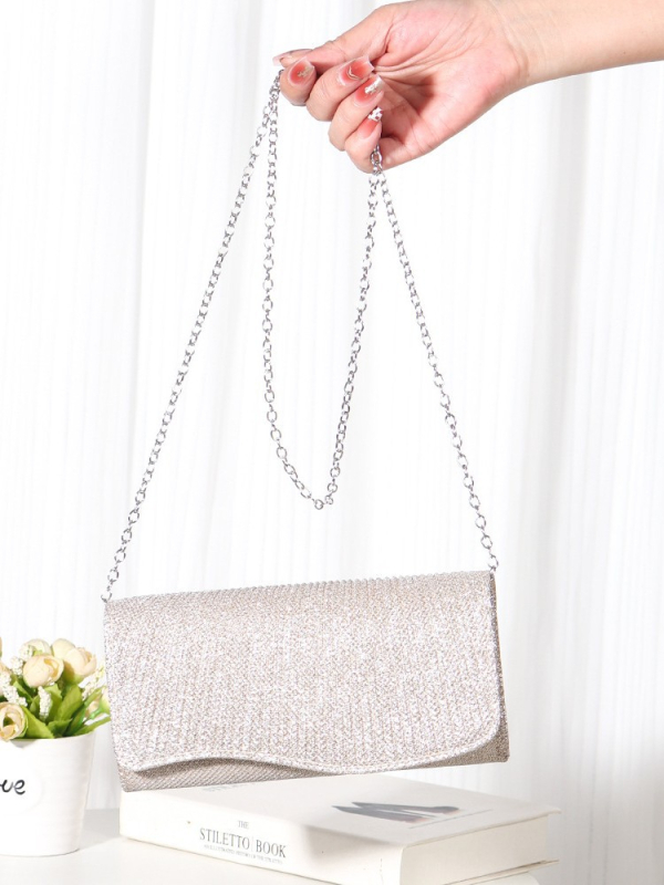 Ιριδίζουσα πλισέ μίνι clutch με αλυσίδα για βραδινές εξόδους