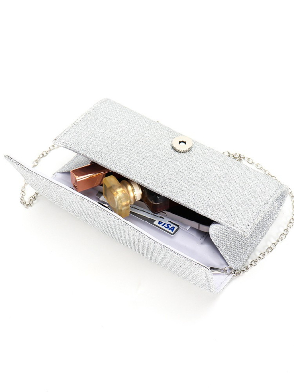 Ιριδίζουσα πλισέ μίνι clutch με αλυσίδα για βραδινές εξόδους