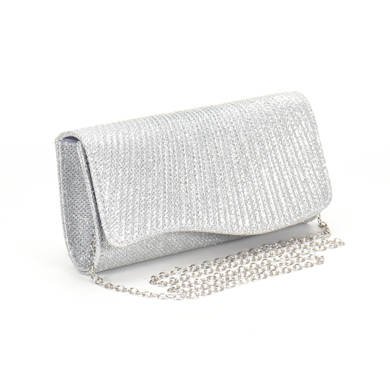 Ιριδίζουσα πλισέ μίνι clutch με αλυσίδα για βραδινές εξόδους
