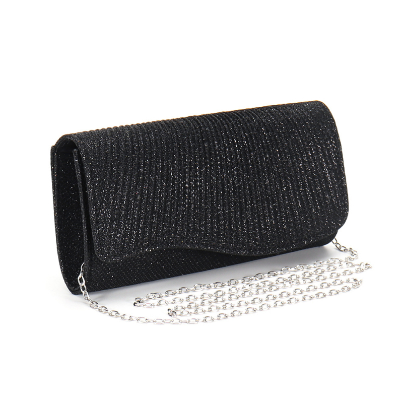 Ιριδίζουσα πλισέ μίνι clutch με αλυσίδα για βραδινές εξόδους