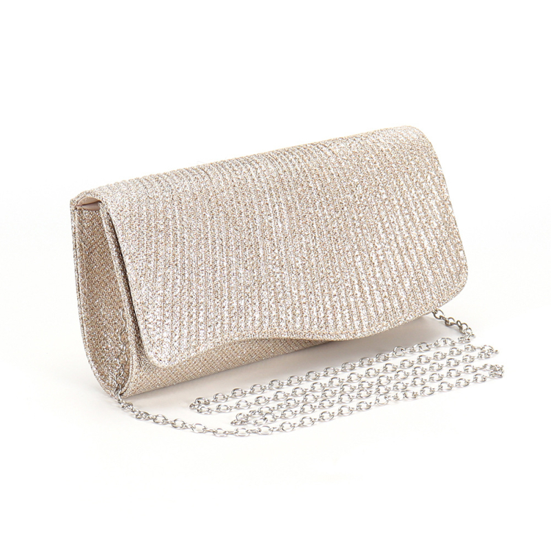 Ιριδίζουσα πλισέ μίνι clutch με αλυσίδα για βραδινές εξόδους