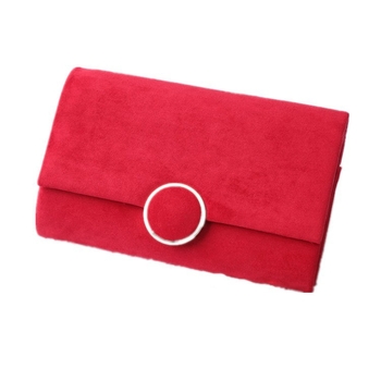 Κόκκινο βελούδινο clutch με κούμπωμα σε σχήμα δαχτυλιδιού και αλυσίδα, γυναικεία βραδινή τσάντα