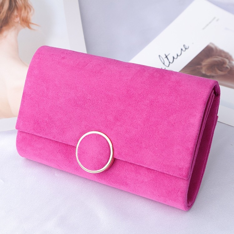 Κόκκινο βελούδινο clutch με κούμπωμα σε σχήμα δαχτυλιδιού και αλυσίδα, γυναικεία βραδινή τσάντα