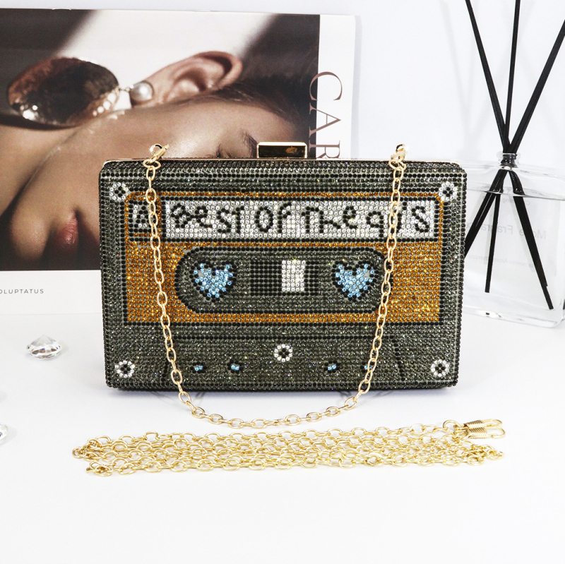 Ρετρό βραδινή clutch με στρας, ευρωπαϊκό-αμερικανικό στυλ, πλήρως διακοσμημένη με στρας για πάρτι