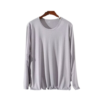 Άσπρο μακρυμάνικο T‑shirt για άνδρες από ice silk, λεπτό, αναπνεύσιμο, γρήγορο στέγνωμα, για καλοκαίρι και φθινόπωρο