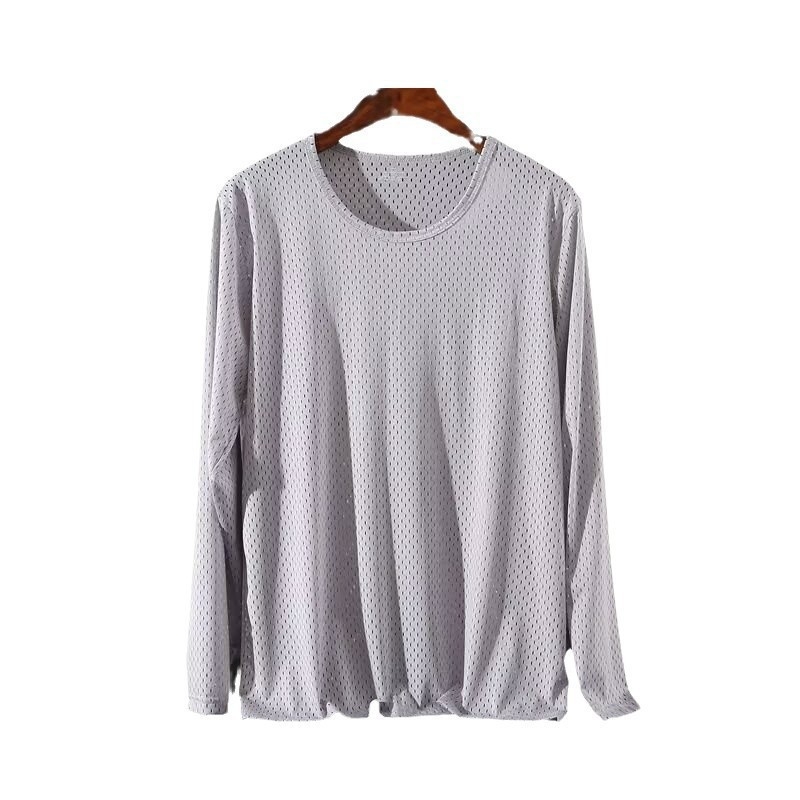 Άσπρο μακρυμάνικο T‑shirt για άνδρες από ice silk, λεπτό, αναπνεύσιμο, γρήγορο στέγνωμα, για καλοκαίρι και φθινόπωρο