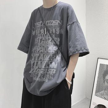Ανδρική μαύρη κοντομάνικη μπλούζα σε στυλ streetwear, χαλαρή γραμμή, στρογγυλός λαιμός, καλοκαιρινή εκτύπωση με καρτούν και χιπ-χοπ