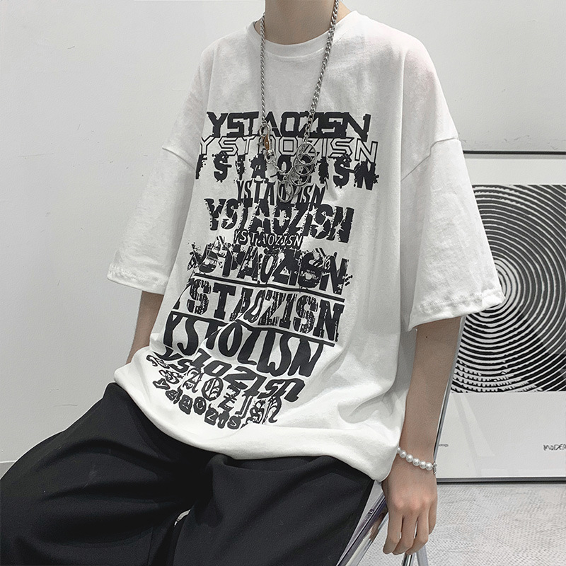 Ανδρική μαύρη κοντομάνικη μπλούζα σε στυλ streetwear, χαλαρή γραμμή, στρογγυλός λαιμός, καλοκαιρινή εκτύπωση με καρτούν και χιπ-χοπ