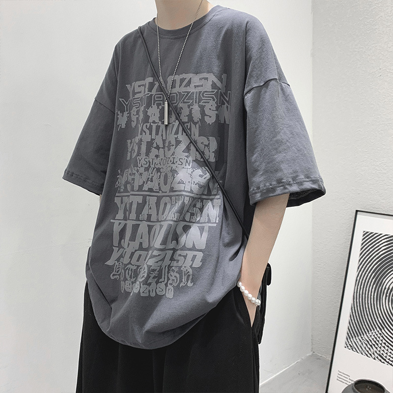 Ανδρική μαύρη κοντομάνικη μπλούζα σε στυλ streetwear, χαλαρή γραμμή, στρογγυλός λαιμός, καλοκαιρινή εκτύπωση με καρτούν και χιπ-χοπ