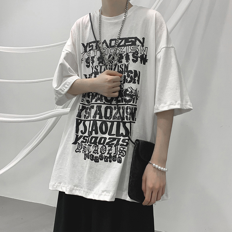 Ανδρική μαύρη κοντομάνικη μπλούζα σε στυλ streetwear, χαλαρή γραμμή, στρογγυλός λαιμός, καλοκαιρινή εκτύπωση με καρτούν και χιπ-χοπ