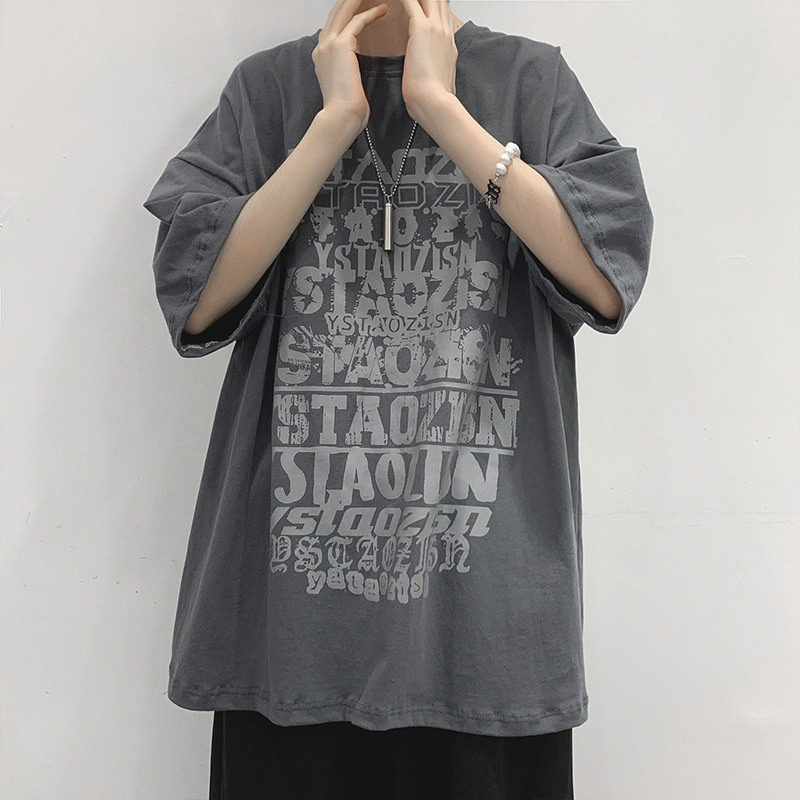 Ανδρική μαύρη κοντομάνικη μπλούζα σε στυλ streetwear, χαλαρή γραμμή, στρογγυλός λαιμός, καλοκαιρινή εκτύπωση με καρτούν και χιπ-χοπ