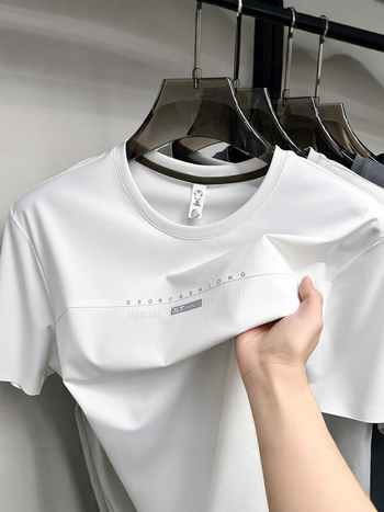 Αντρικό T-Shirt με κοντό μανίκι και στρογυλό λαιμόκοψη, ice silk, καλοκαίρι 2026, διαπνέουσα από νάιλον-σπαντέξ