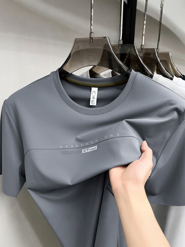 Αντρικό T-Shirt με κοντό μανίκι και στρογυλό λαιμόκοψη, ice silk, καλοκαίρι 2026, διαπνέουσα από νάιλον-σπαντέξ