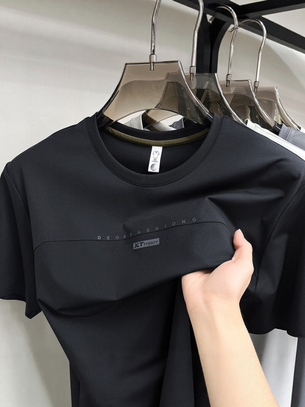 Αντρικό T-Shirt με κοντό μανίκι και στρογυλό λαιμόκοψη, ice silk, καλοκαίρι 2026, διαπνέουσα από νάιλον-σπαντέξ