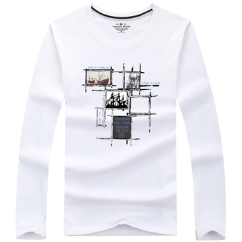Ανδρικό μακρυμάνικο T‑shirt από βαμβάκι με εκτύπωση καρτούν, λαιμός crew neck, casual για άνοιξη και φθινόπωρο