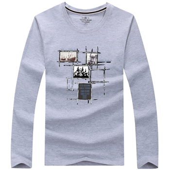 Ανδρικό μακρυμάνικο T‑shirt από βαμβάκι με εκτύπωση καρτούν, λαιμός crew neck, casual για άνοιξη και φθινόπωρο