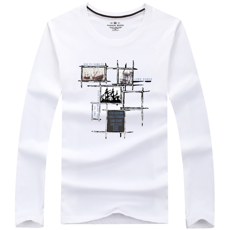 Ανδρικό μακρυμάνικο T‑shirt από βαμβάκι με εκτύπωση καρτούν, λαιμός crew neck, casual για άνοιξη και φθινόπωρο