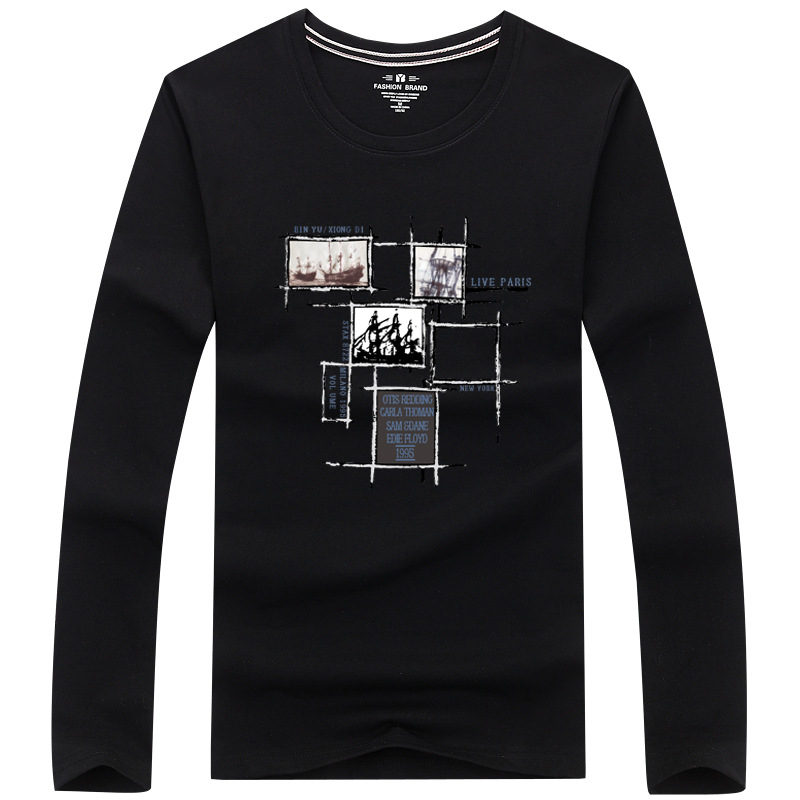Ανδρικό μακρυμάνικο T‑shirt από βαμβάκι με εκτύπωση καρτούν, λαιμός crew neck, casual για άνοιξη και φθινόπωρο