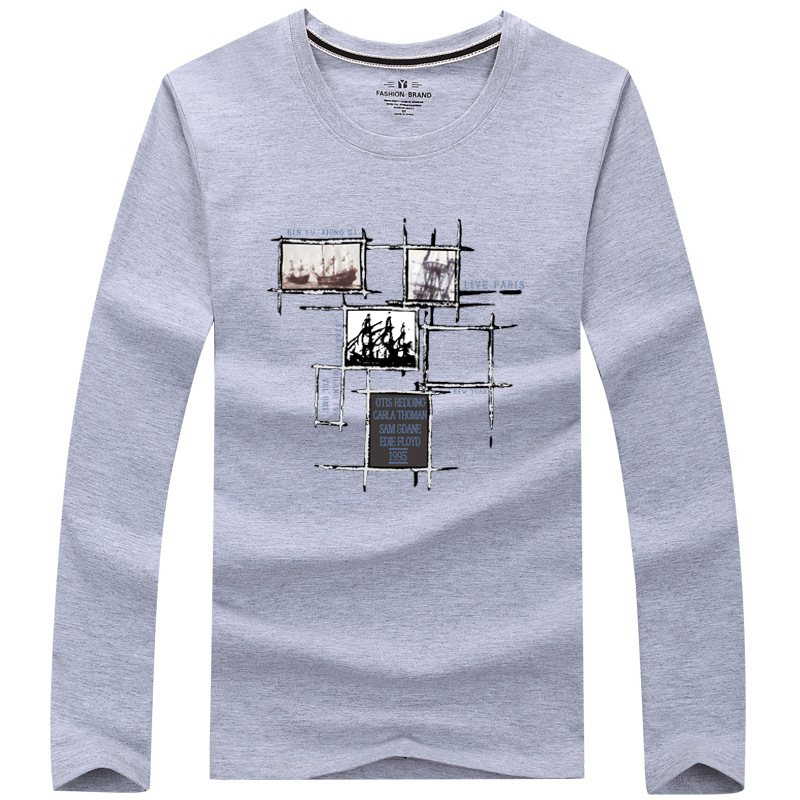Ανδρικό μακρυμάνικο T‑shirt από βαμβάκι με εκτύπωση καρτούν, λαιμός crew neck, casual για άνοιξη και φθινόπωρο