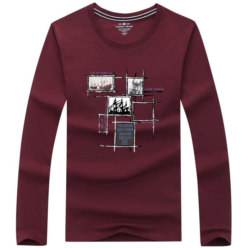 Ανδρικό μακρυμάνικο T‑shirt από βαμβάκι με εκτύπωση καρτούν, λαιμός crew neck, casual για άνοιξη και φθινόπωρο