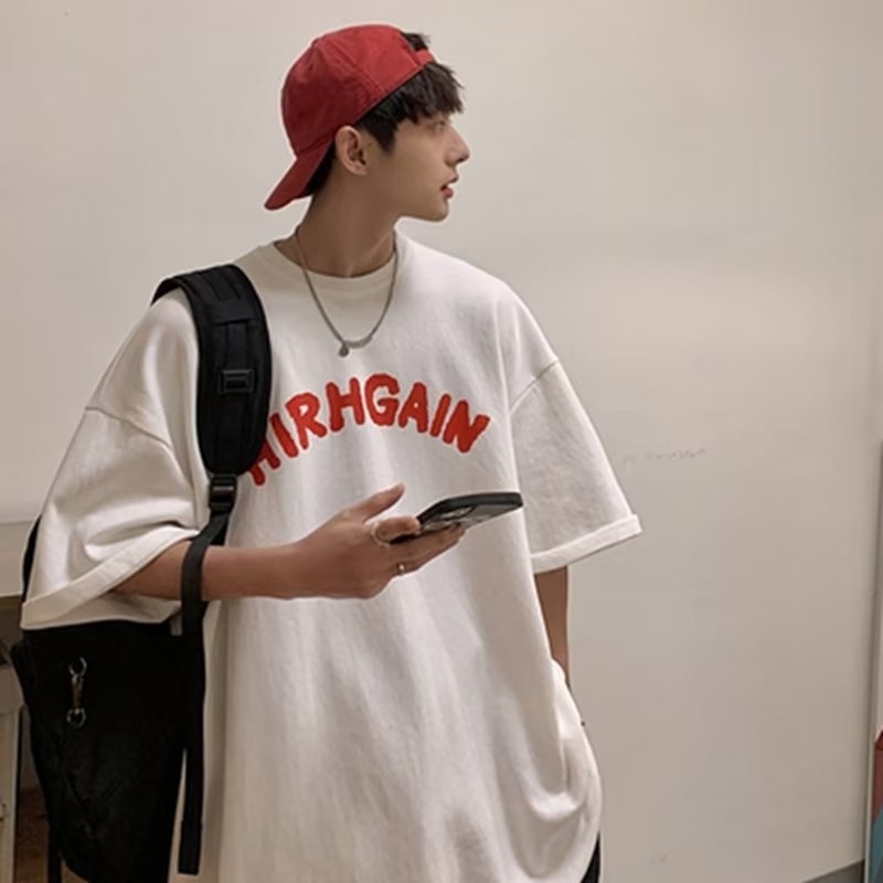 Αντρικό καθημερινό T‑shirt με κοντά μανίκια για το καλοκαίρι, εκτύπωση αστικού τοπίου, στρογγυλός λαιμός, μοντέρνο νεανικό στυλ
