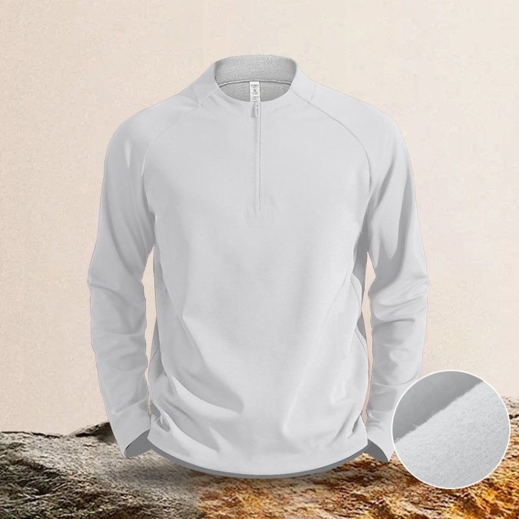Ανδρικό T‑shirt με λαιμό στάντ και μισό φερμουάρ, λεπτή σύνθεση, μακριά μανίκια, ελαφρύ πολυεστέρας