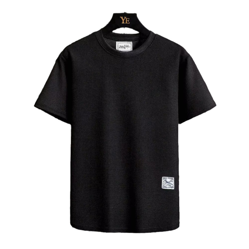 Ανδρικό T‑shirt Ice Silk με υφή βάφλ, κοντά μανίκια, χαλαρή γραμμή, μονόχρωμο, crew neck, για καλοκαίρι