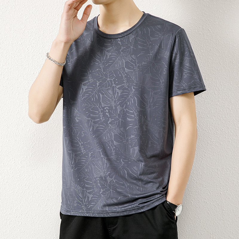 Ανδρικό κοντομάνικο T-shirt από Ice Silk, ελαφρύ και διαπνέον, με εκτύπωση mesh, γρήγορο στέγνωμα, για υπαίθριο τρέξιμο και γυμναστική