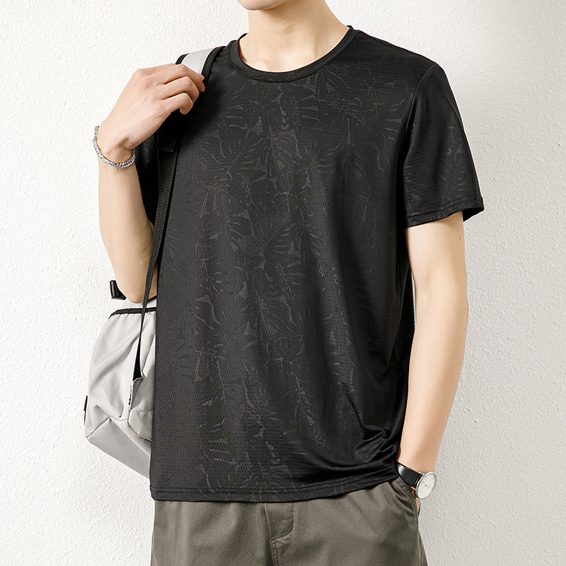 Ανδρικό κοντομάνικο T-shirt από Ice Silk, ελαφρύ και διαπνέον, με εκτύπωση mesh, γρήγορο στέγνωμα, για υπαίθριο τρέξιμο και γυμναστική