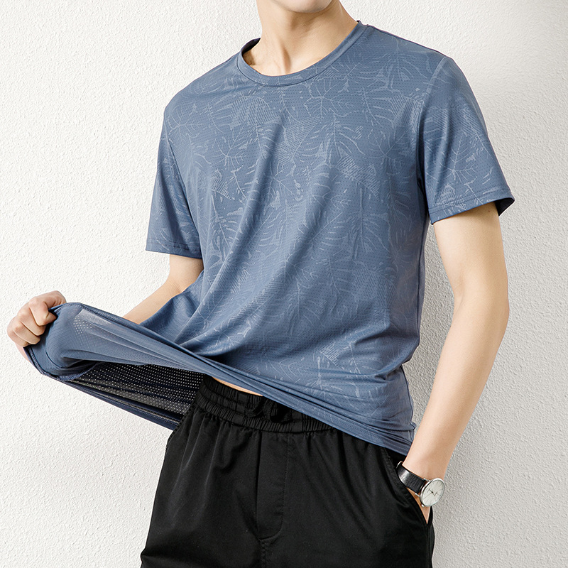 Ανδρικό κοντομάνικο T-shirt από Ice Silk, ελαφρύ και διαπνέον, με εκτύπωση mesh, γρήγορο στέγνωμα, για υπαίθριο τρέξιμο και γυμναστική