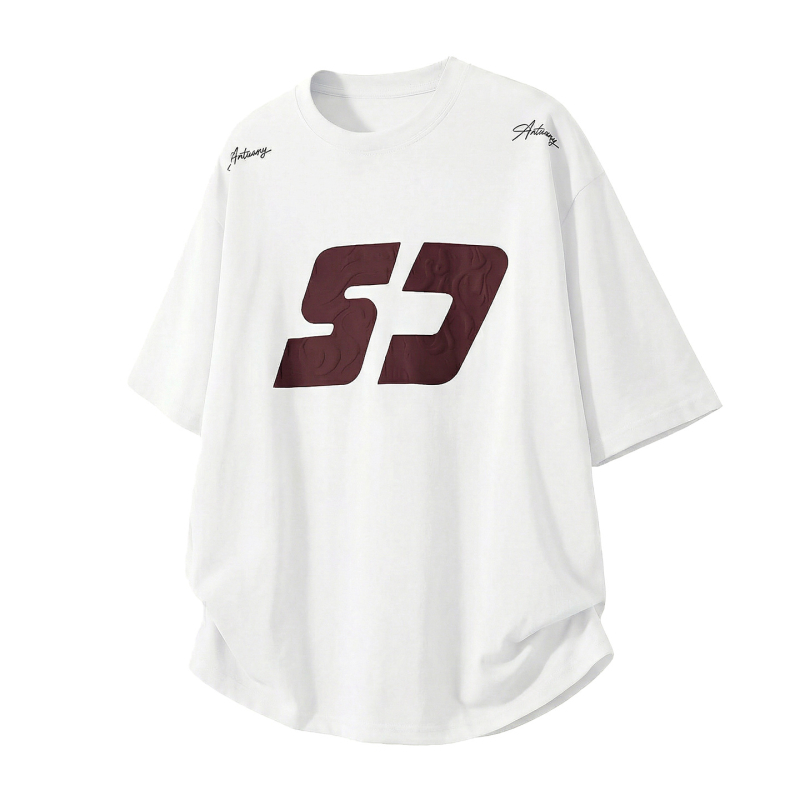Ανδρικό κοντομάνικο βαμβακερό T-shirt με print color-block, φαρδιά γραμμή, καλοκαιρινό street style