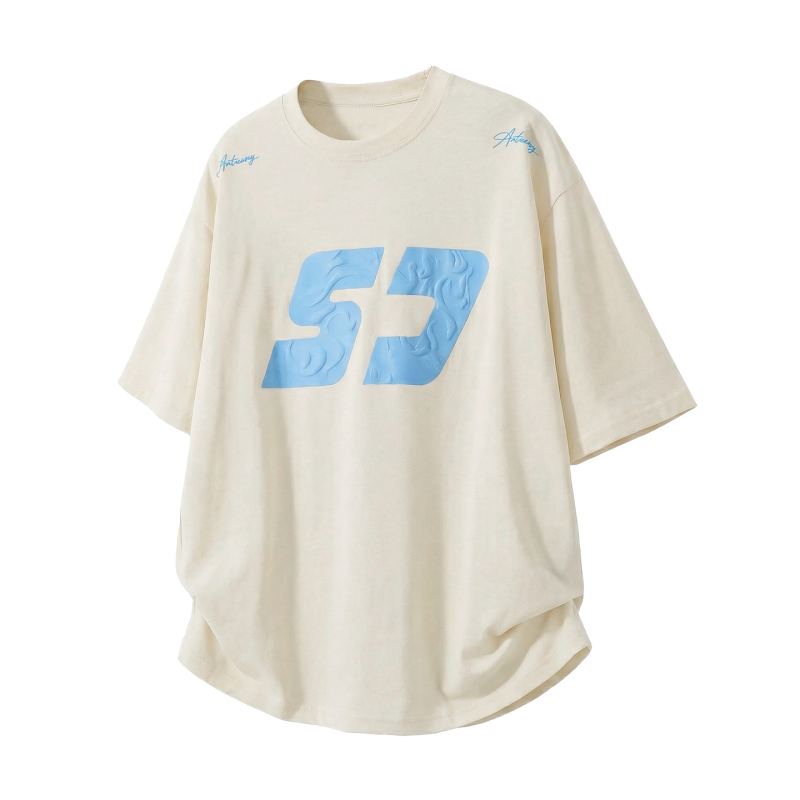 Ανδρικό κοντομάνικο βαμβακερό T-shirt με print color-block, φαρδιά γραμμή, καλοκαιρινό street style