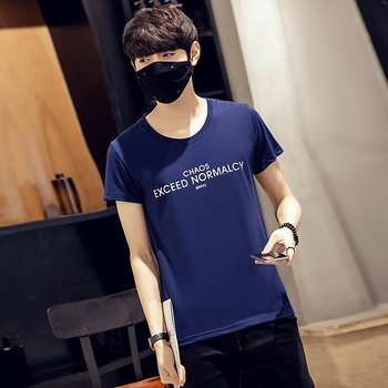 Αντρικό καλοκαιρινό κοντομάνικο T‑shirt από βαμβάκι, στρογγυλό λαιμό, εκτύπωση με γράμματα, μεγάλο μέγεθος