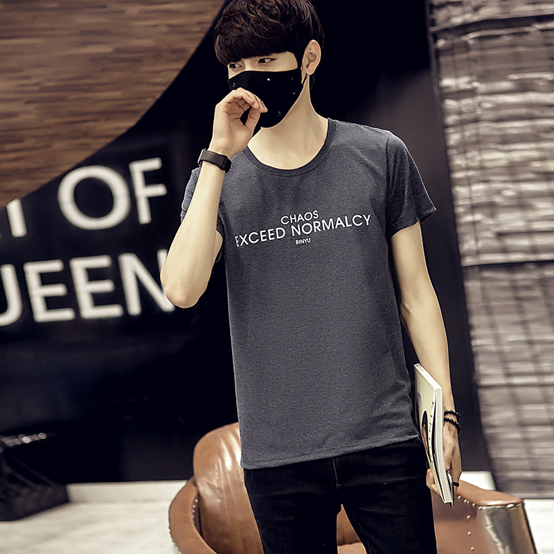 Αντρικό καλοκαιρινό κοντομάνικο T‑shirt από βαμβάκι, στρογγυλό λαιμό, εκτύπωση με γράμματα, μεγάλο μέγεθος