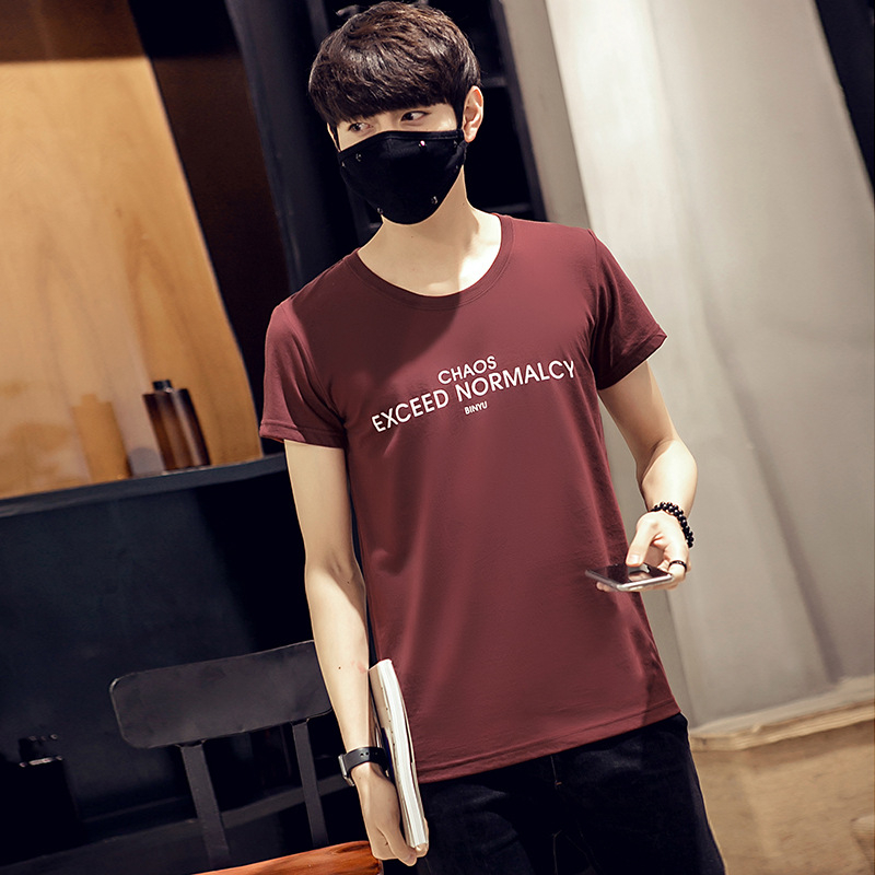 Αντρικό καλοκαιρινό κοντομάνικο T‑shirt από βαμβάκι, στρογγυλό λαιμό, εκτύπωση με γράμματα, μεγάλο μέγεθος