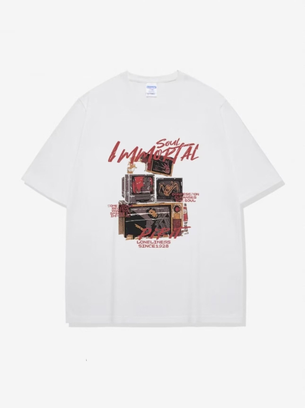 Αμερικανική ρετρό κοντομάνικη T‑shirt για άνδρες, θερινός σχεδιασμός, oversize γραμμή, streetwear στυλ