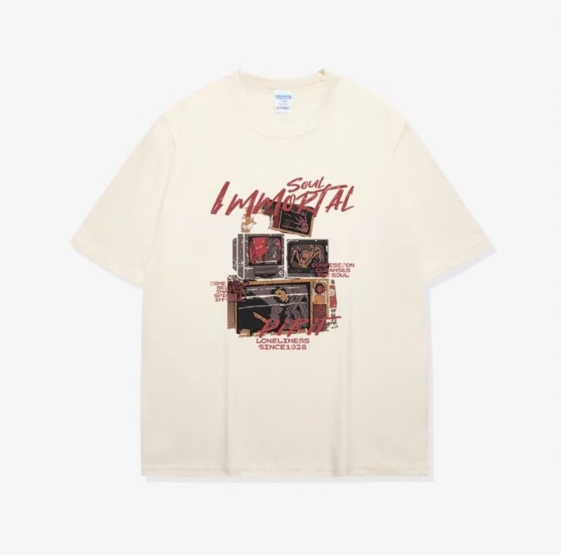 Αμερικανική ρετρό κοντομάνικη T‑shirt για άνδρες, θερινός σχεδιασμός, oversize γραμμή, streetwear στυλ