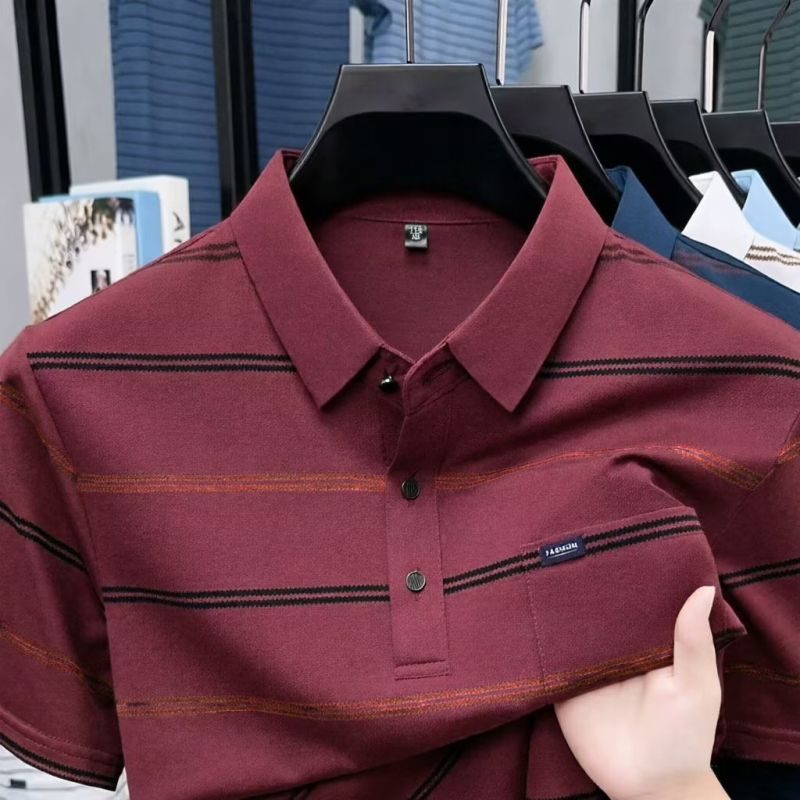 Ανδρικό premium πλεκτό polo με ριγέ για φθινόπωρο-χειμώνα, μακριά μανίκια, 2026