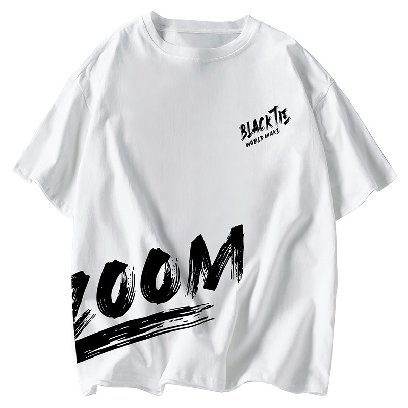 Ανδρικό T‑shirt με κοντά μανίκια σε στυλ Hong Kong, Harajuku επιρροή, χαλαρή γραμμή, εκτύπωση με γράμματα