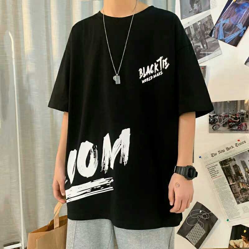 Ανδρικό T‑shirt με κοντά μανίκια σε στυλ Hong Kong, Harajuku επιρροή, χαλαρή γραμμή, εκτύπωση με γράμματα
