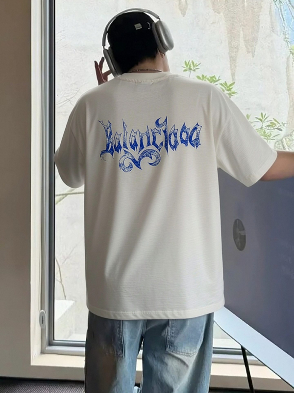 Ανδρική μπλούζα με Ανακλαστική Εκτύπωση Γραμμάτων Παρίσι, φθαρμένο μοτίβο, κοντό μανίκι, φαρδιά γραμμή, 100% βαμβάκι