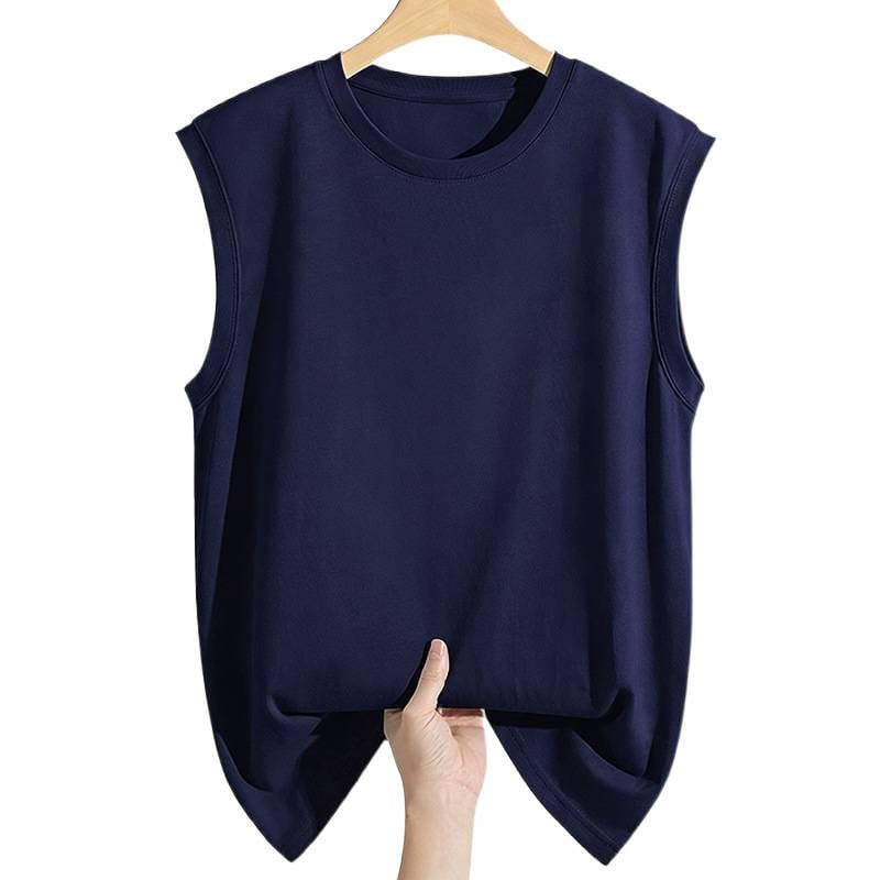 Лятно потник без ръкави от 100% памук, свободен силует, унисекс, кръгла яка, с три страни рифени кантове