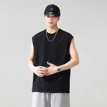 Американски стил тежък памук безръкав мъжки T-shirt, свободен силует, голям размер, лято 2026, абсорбира пот и диша спортен елек