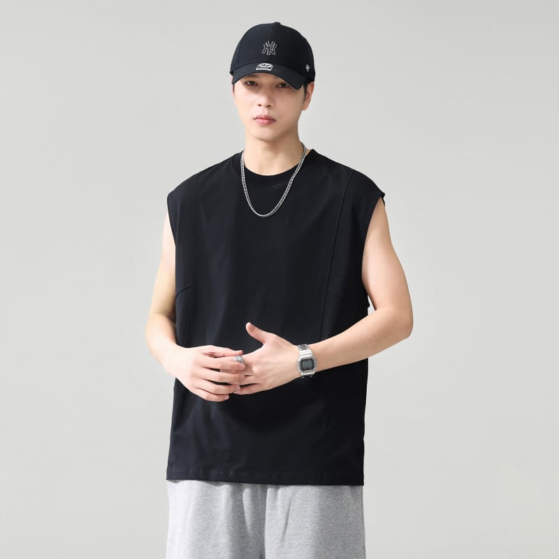 Американски стил тежък памук безръкав мъжки T-shirt, свободен силует, голям размер, лято 2026, абсорбира пот и диша спортен елек