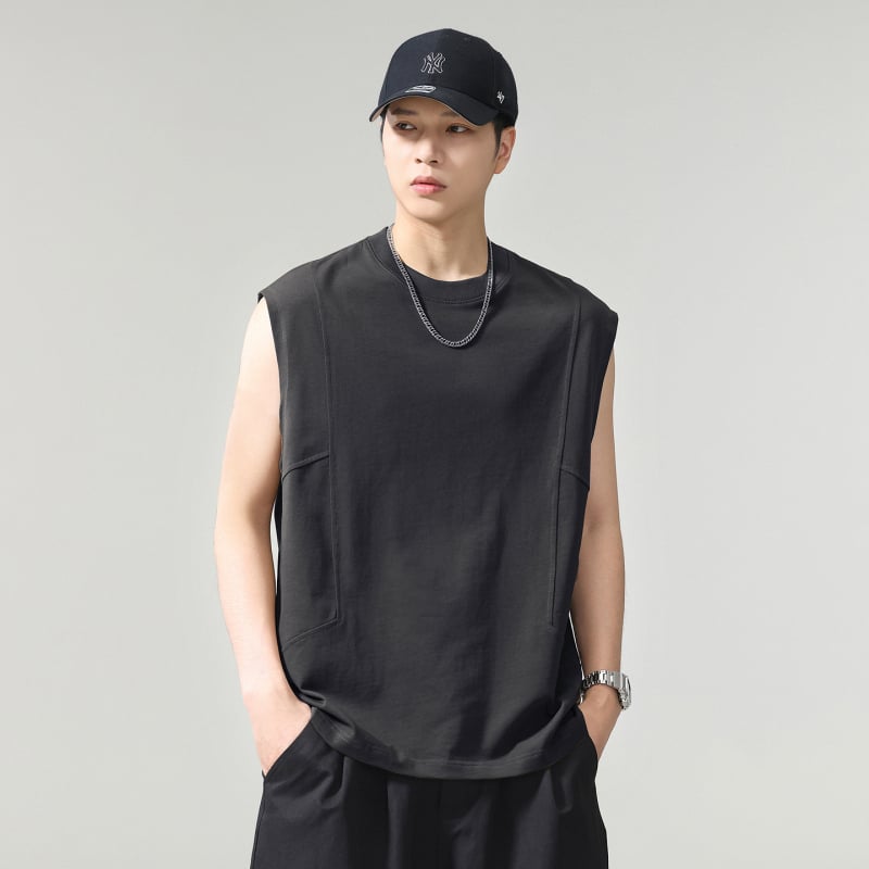 Американски стил тежък памук безръкав мъжки T-shirt, свободен силует, голям размер, лято 2026, абсорбира пот и диша спортен елек