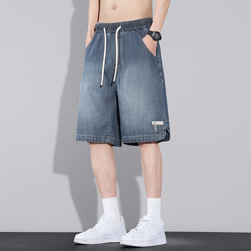 Ανδρικά σορτς Lyocell denim, καλοκαίρι ελαφρύ ύφασμα, χαλαρή ίσια εφαρμογή, μοντέλο 2026, μήκος μέχρι το μέσο μηρού.