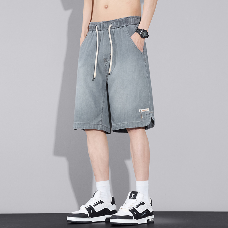 Ανδρικά σορτς Lyocell denim, καλοκαίρι ελαφρύ ύφασμα, χαλαρή ίσια εφαρμογή, μοντέλο 2026, μήκος μέχρι το μέσο μηρού.