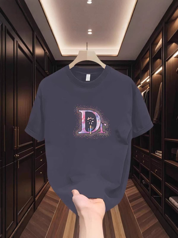 Ανδρικό T‑shirt από βαμβάκι υψηλής ποιότητας, αμερικάνικου στυλ, με γεωμετρικό print, κοντό μανίκι, στρογγυλός λαιμός, καλοκαιρινή καθημερινή χρήση