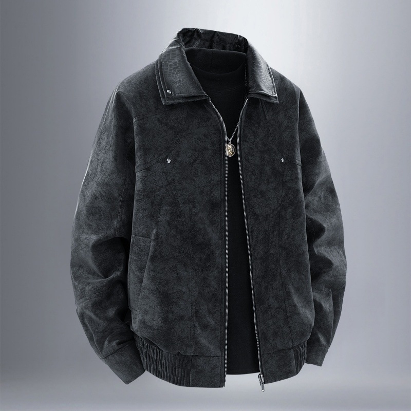 Ανδρικό PU δερμάτινο μπουφάν μοτοσικλέτας, casual streetwear, vintage έμπνευση, κορεατικό στυλ